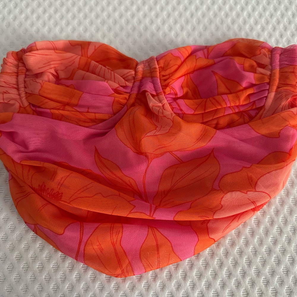 Zara Pink and Orange Crop Top with Floral Design